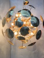 HAND-MADE BRASS HAMMERED "CAPS" SPUTNIK CHANDELIER - Image 3