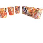 COLORFUL FLOREAL MURRINE AND GOLD-LEAF CRUMPLED MURANO GLASSES