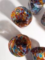 COLORFUL FLOREAL MURRINE AND GOLD-LEAF CRUMPLED MURANO GLASSES - Image 3