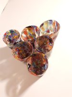 COLORFUL FLOREAL MURRINE AND GOLD-LEAF CRUMPLED MURANO GLASSES - Image 2