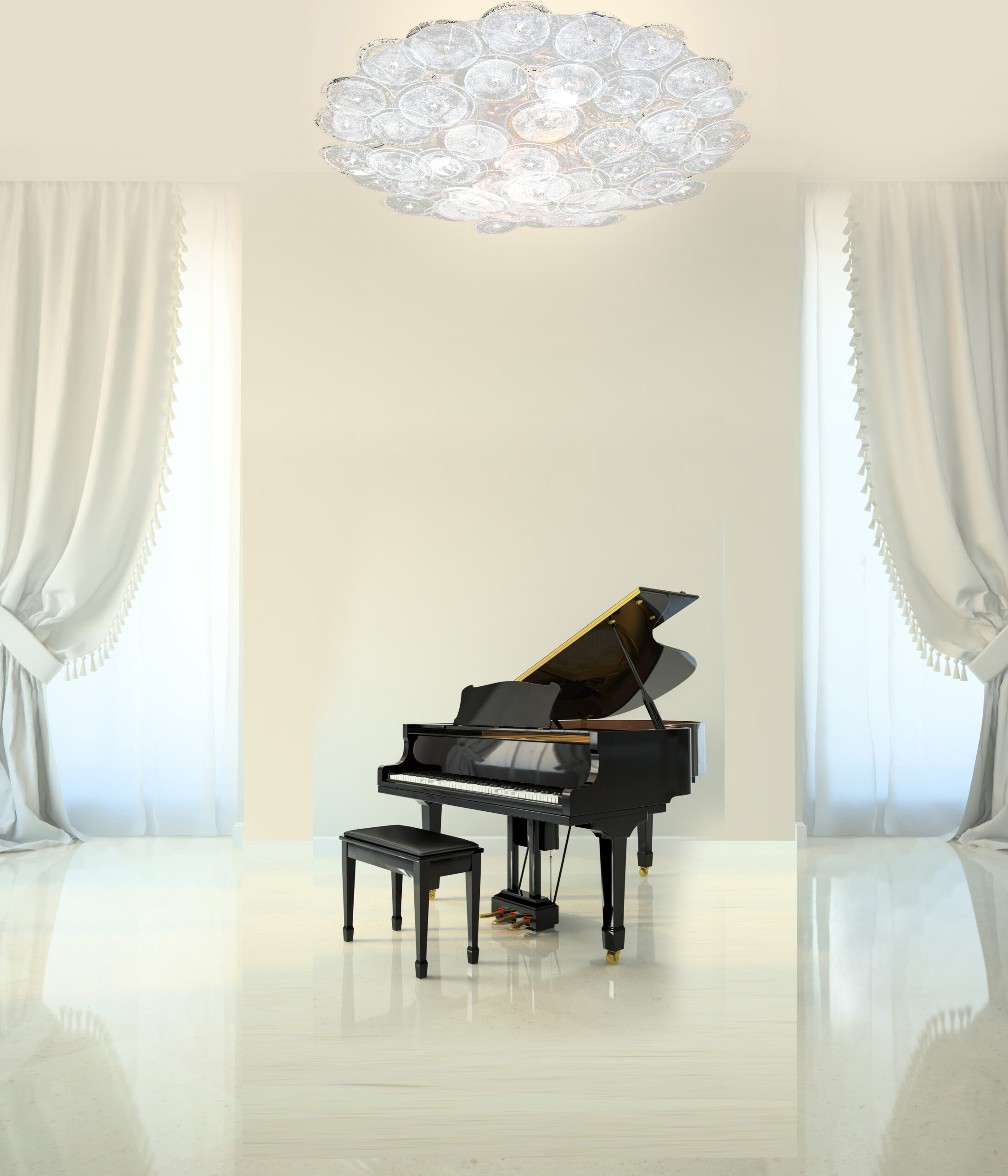 Room in classic style with black piano