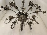 BROWN AND GOLD-LEAF CLAY FLORENTINE IRON CHANDELIER - Image 9