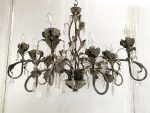 BROWN AND GOLD-LEAF CLAY FLORENTINE IRON CHANDELIER - Image 2