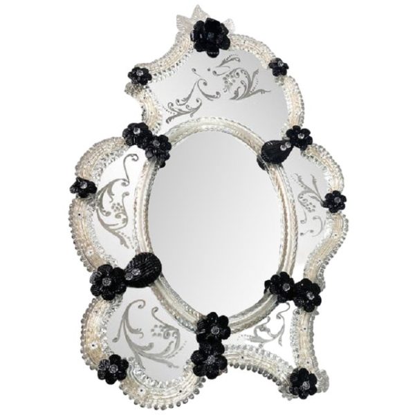 Venetian Black Floreal Hand-Carving Mirror by Simoeng