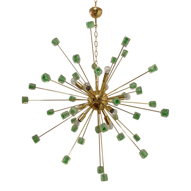 Green Cubes Murano Glass Gold Sputnik Chandelier
