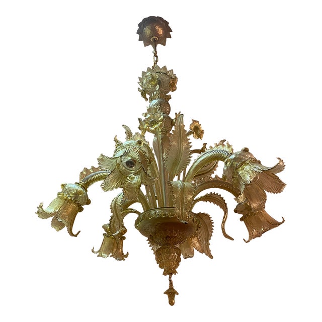 1970s Italian Style Murano Glass Multicolors With Gold Chandelier