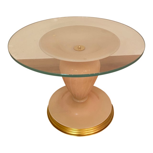 1990s Italian Venetian White and Gold Murano Glass Style Coffee Table in Seta Color and Gold