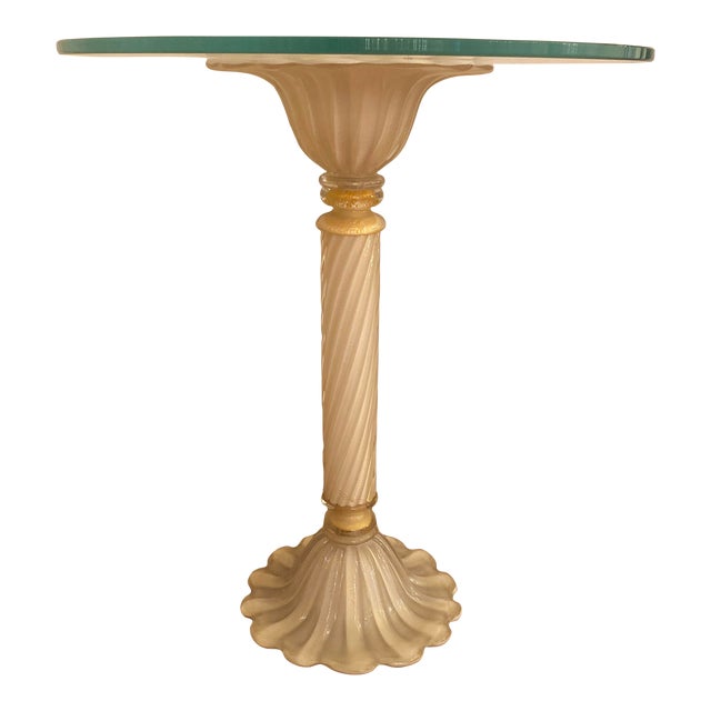 1990s Italian Venetian White and Gold Murano Glass Style Coffee Table