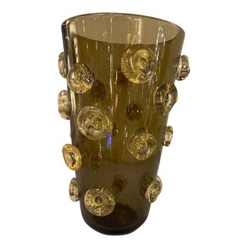 Contemporary Handmade Fume' with Gold Murano Style Glass Vase