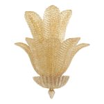 Venetian Gold "Graniglia" Leaves" Murano Glass Wall Sconces