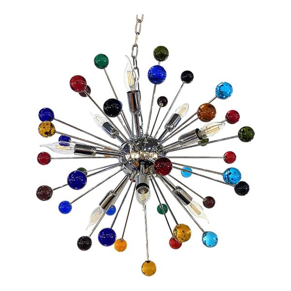 Contemporary Multicolor “Star” Murano Style Glass Sputnik Gold Chandelier