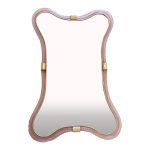 Scenographic Pink and Gold Mirror With Torchon Murano Style Glass Design by Simoeng