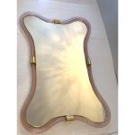 Scenographic Pink and Gold Mirror with "Torchon" Murano Glass - Image 2