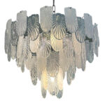 Italian Clear and Frosted Art Deco Murano Glass Chandelier - Image 9