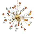 Contemporary Amber and Black Cubes Murano Glass Gold Sputnik Chandelier