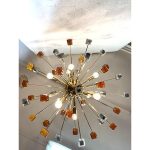 Amber and Black Cubes Murano Glass Gold Sputnik Chandelier - Image 3