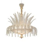 Contemporary Venetian White and Gold Leaves Murano Glass Chandelier