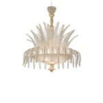 Contemporary Venetian White and Gold Leaves Murano Glass Chandelier - Image 4