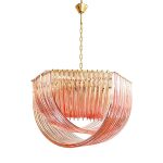 Exagonal pink "Bundled" Triedro Murano Glass Chandelier