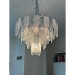 Italian Clear and Frosted Art Deco Murano Glass Chandelier - Image 2