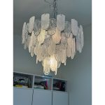 Italian Clear and Frosted Art Deco Murano Glass Chandelier - Image 3