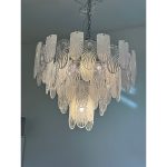 Italian Clear and Frosted Art Deco Murano Glass Chandelier - Image 5