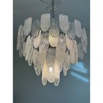 Italian Clear and Frosted Art Deco Murano Glass Chandelier - Image 6