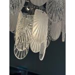 Italian Clear and Frosted Art Deco Murano Glass Chandelier - Image 7