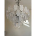 Italian Clear and Frosted Art Deco Murano Glass Chandelier - Image 8