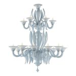 Mid-Century Modern Venetian Azure  Murano Glass Chandelier With Leaves