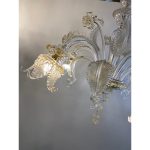 Clear and Gold Chandelier With Flowers and Leaves Murano Glass - Image 2