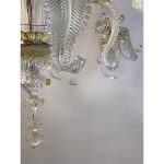 Clear and Gold Chandelier With Flowers and Leaves Murano Glass - Image 4