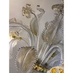 Clear and Gold Chandelier With Flowers and Leaves Murano Glass - Image 5