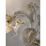 Clear and Gold Chandelier With Flowers and Leaves Murano Glass - Image 6