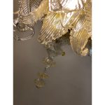 Clear and Gold Chandelier With Flowers and Leaves Murano Glass - Image 7