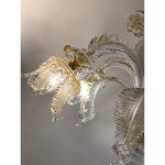 Clear and Gold Chandelier With Flowers and Leaves Murano Glass - Image 8