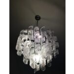 Italian Murano Glass "Ricci" Chandelier With  Clear and White Swirling Glass - Image 2