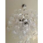 Italian Murano Glass "Ricci" Chandelier With  Clear and White Swirling Glass - Image 6