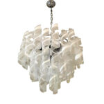 Italian Murano Glass "Ricci" Chandelier With  Clear and White Swirling Glass