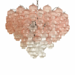 Romantic Venetian Pink "Rigadin Manubri" Murano Glass Chandelier in Venini Style