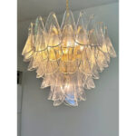 Venetian Transparent “Rondini” Murano Glass Gold Chandelier - Image 8