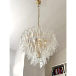 Venetian Transparent “Rondini” Murano Glass Gold Chandelier - Image 5