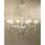 Contemporary Italian 6 Arms White Murano Glass Chandelier - Image 4