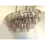 Contemporary Multicolored Oval “Poliedri” Murano Glass Burnish Chandelier in Venini Style - Image 5