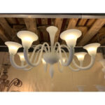 Italian Contemporary White Murano Glass Chandelier in Decò Style - Image 3