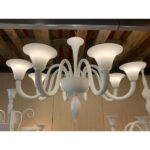 Italian Contemporary White Murano Glass Chandelier in Decò Style - Image 9