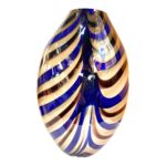 Artistic Italian Vase in Beige Hand-Made Murano Glass With Blue and Brown Reeds