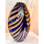 Artistic Italian Vase in Beige Hand-Made Murano Glass With Blue and Brown Reeds - Image 3