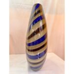 Artistic Italian Vase in Beige Hand-Made Murano Glass With Blue and Brown Reeds - Image 4