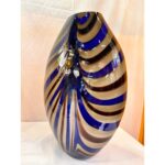 Artistic Italian Vase in Beige Hand-Made Murano Glass With Blue and Brown Reeds - Image 5